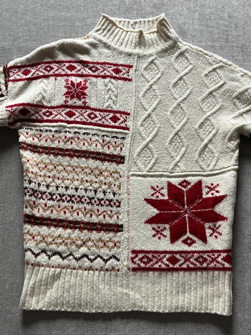 Vintage American Eagle Knit Sweater Women S White Mock Neck Fair Isle Print